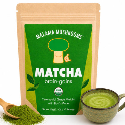 Malama Ceremonial Grade Matcha Powder - Premium Japanese Matcha Green Tea Powder with Organic Lion’s Mane Extract - Organic, Gluten-Free, Vegan, & Unsweetened (2.1 oz) for Energy & Focus
