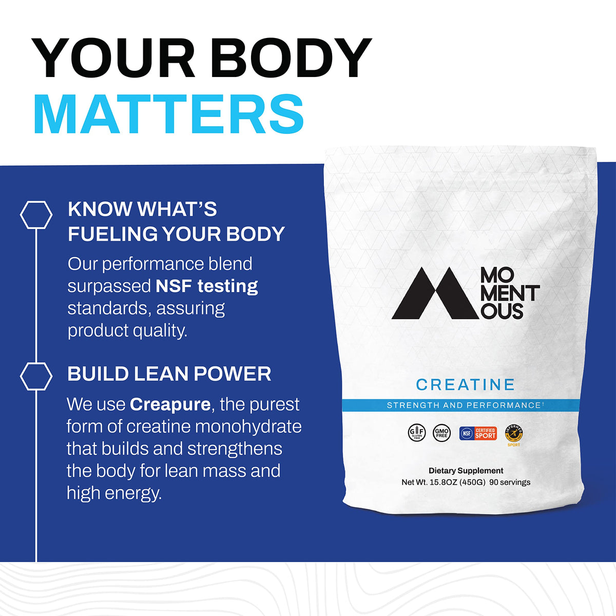 Momentous Creatine, Creapure Performance Creatine Monohydrate Powder 5 Grams