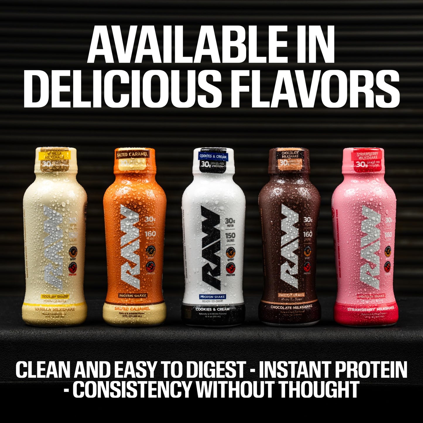 RAW Ready-to-Drink Protein Shake, Strawberry - RTD Protein Drinks with Grass-Fed Whey Protein Isolate for Post-Workout - Zero-Sugar & Gluten-Free Meal Replacement Drink & Breakfast Shake, 12 Fl Oz