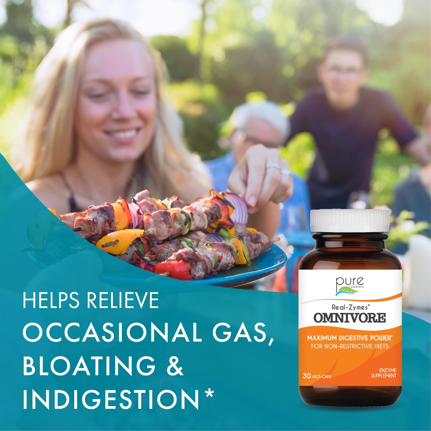 Real-Zymes™ OMNIVORE Digestive Enzymes Supplement with Probiotics for Better Digestion - Natural Support for Relief of Bloating, Gas, Belching, Diarrhea, Constipation, IBS, etc. - 30 Caps