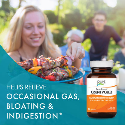 Real-Zymes™ OMNIVORE Digestive Enzymes Supplement with Probiotics for Better Digestion - Natural Support for Relief of Bloating, Gas, Belching, Diarrhea, Constipation, IBS, etc. - 30 Caps
