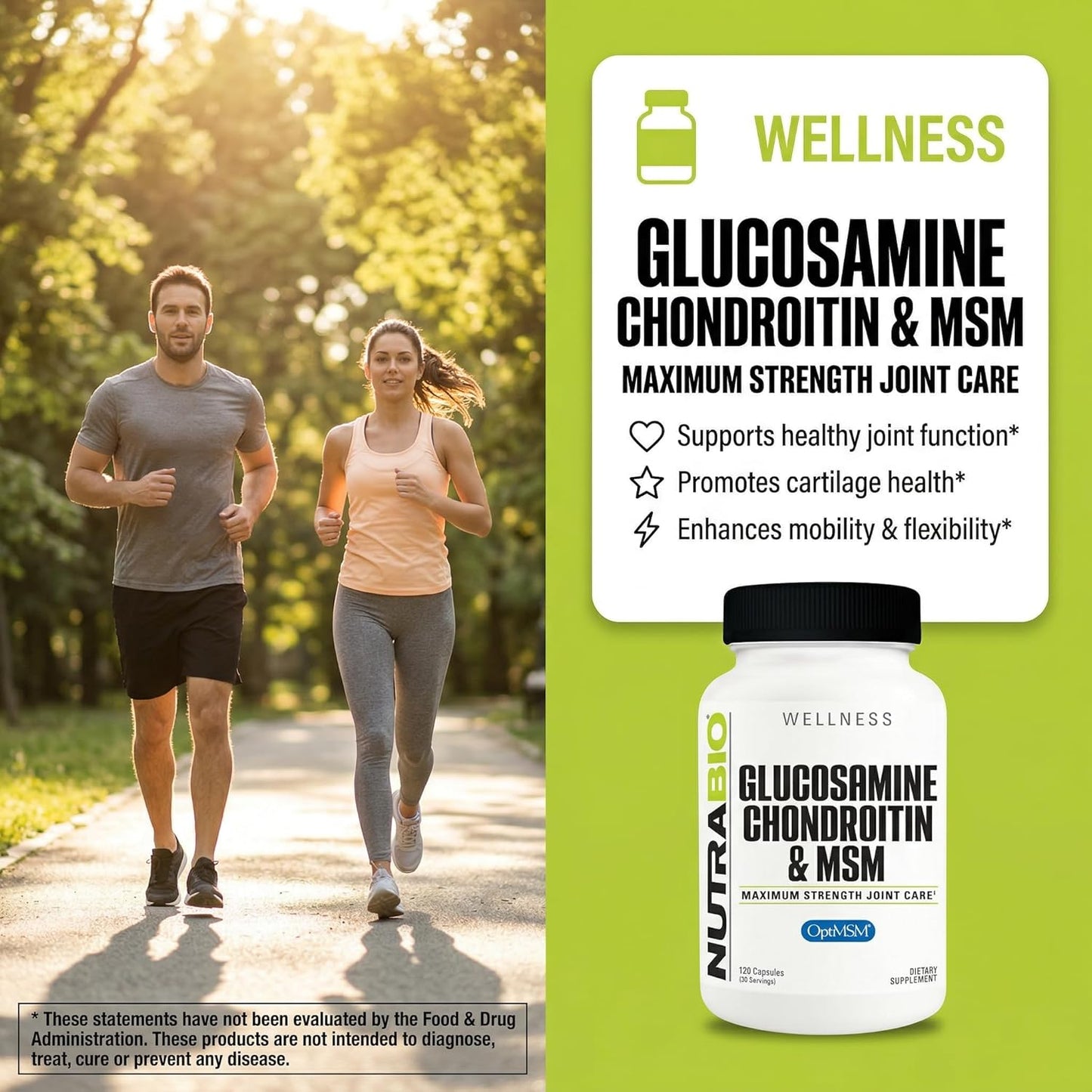 NutraBio Glucosamine Chondroitin & OptiMSM Supplement, Joint Support Formula - 120 Capsules (120 Count)