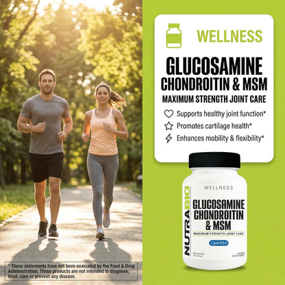 NutraBio Glucosamine Chondroitin & OptiMSM Supplement, Joint Support Formula - 120 Capsules (120 Count)
