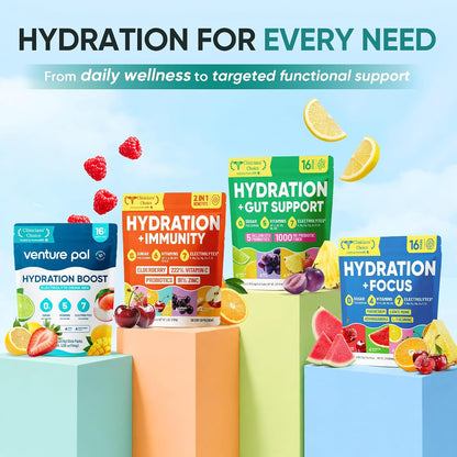 Venture Pal Sugar Free Electrolyte Powder, Liquid Daily IV Hydration Packet | 7 Electrolytes & 5 Vitamins Instantly Hydration, Electrolyte Dink Mix for Sports & Recovery, Vegan, Keto-Friendly, 16 Sticks