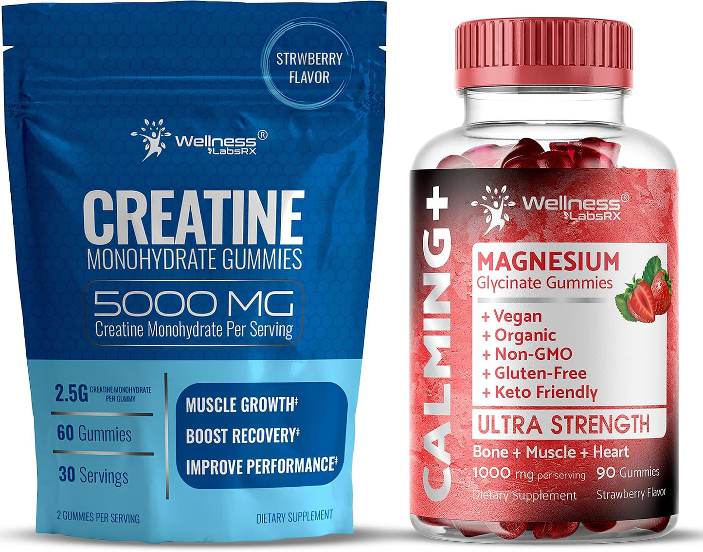 WELLNESS LABSRX Creatine Gummies 5000mg - Magnesium Glycinate Gummies 1000 mg | Bundle
