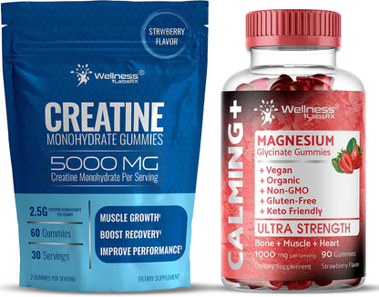 WELLNESS LABSRX Creatine Gummies 5000mg - Magnesium Glycinate Gummies 1000 mg | Bundle