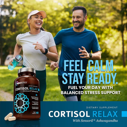 OmniBiotics Cortisol Supplement for Women and Men - High Cortisol Manager with Ashwagandha, L-Theanine, Magnolia Extract, Phosphatidylserine to Support Relaxation, Calm, Detox - 60 Vegan Capsules