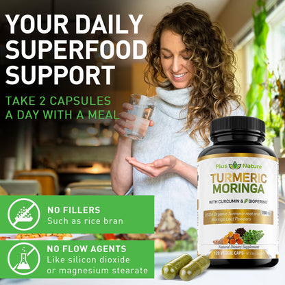 PIUS NATURE Turmeric Moringa - Organic Turmeric Curcumin Supplements and Organic