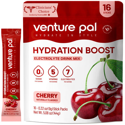 Venture Pal Sugar Free Electrolyte Packet, Liquid Daily IV Hydration Powder | 5 Vitamins & 7 Electrolytes, Instantly Hydration Packets for Sports & Party Recovery, Vegan, Keto Friendly, 16 Sticks
