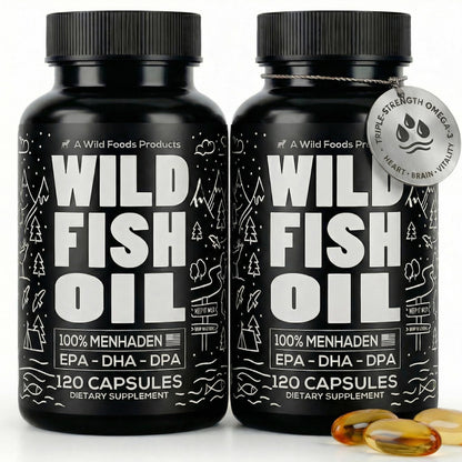 Wild Foods Fish Oil Omega 3 Supplements | 1600 mg | Highly-Potent: DPA, DHA, EPA | Burpless, Odorless, Non-GMO, Gluten Free | For Brain & Heart Health, Joint Support | 60 Capsules (1 pk) | 30 Servings