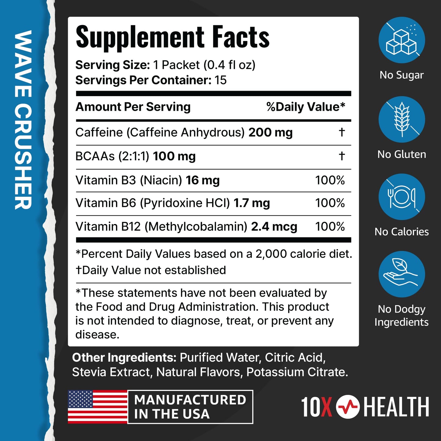 10X Health Electrolyte Drink Mix - Wave Crusher, 15 Sticks | Hydration Packets: Sodium, Magnesium & Potassium Citrate, Wave Crusher, 15 Sticks