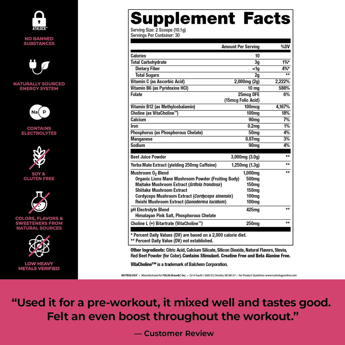 Nutrology Beet Natural O2, Pre Workout Powder, Energy, Endurance; Nitric Oxide Booster