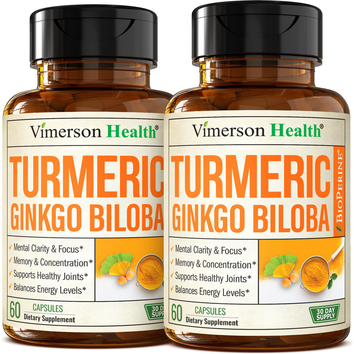 Ginko Biloba Capsules w/Ginkgo Biloba 120mg & Organic Turmeric – 60 Count