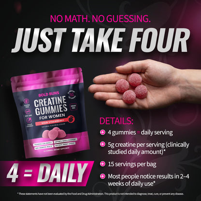 Bold Buns Creatine for Women – Supplement with Collagen & BCAA – Supports Muscle Development, Post-Workout Recovery, Skin Elasticity, Healthy Hair & Nail (30 Servings, Unflavored)