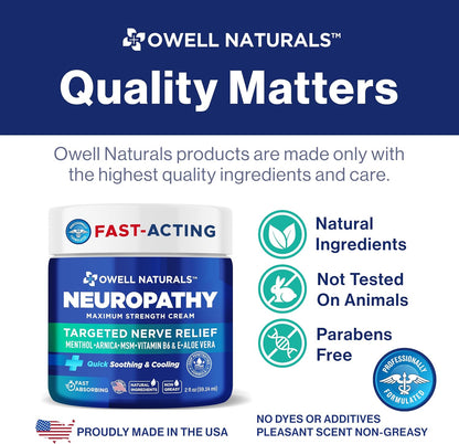 Owell Naturals Neuropathy Cream Extra Strength – Fast Absorbing Cooling for Leg, Feet & Hands – Advanced Soothing Formula with Aloe Vera, Arnica, MSM & Vitamin B6 – Made in USA, 2 fl oz