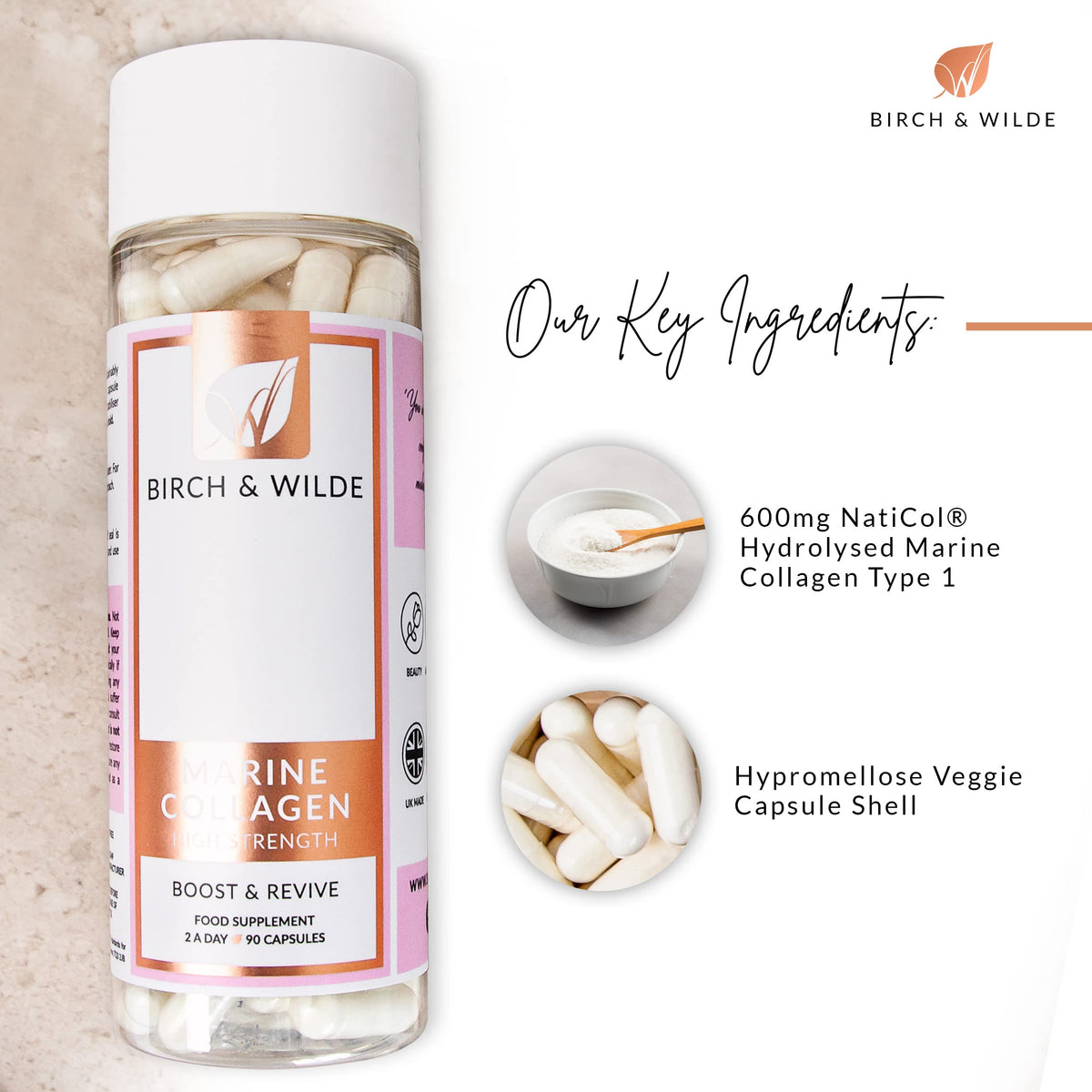 Marine Collagen Peptides Capsules - Hydrolyzed Collagen Supplements for Women & Men