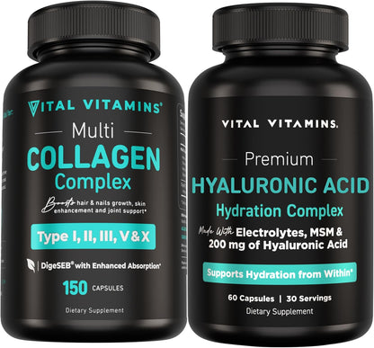 Vital Vitamins Multi-Collagen 150 ct + Hyaluronic Acid Hydration Complex 60 ct