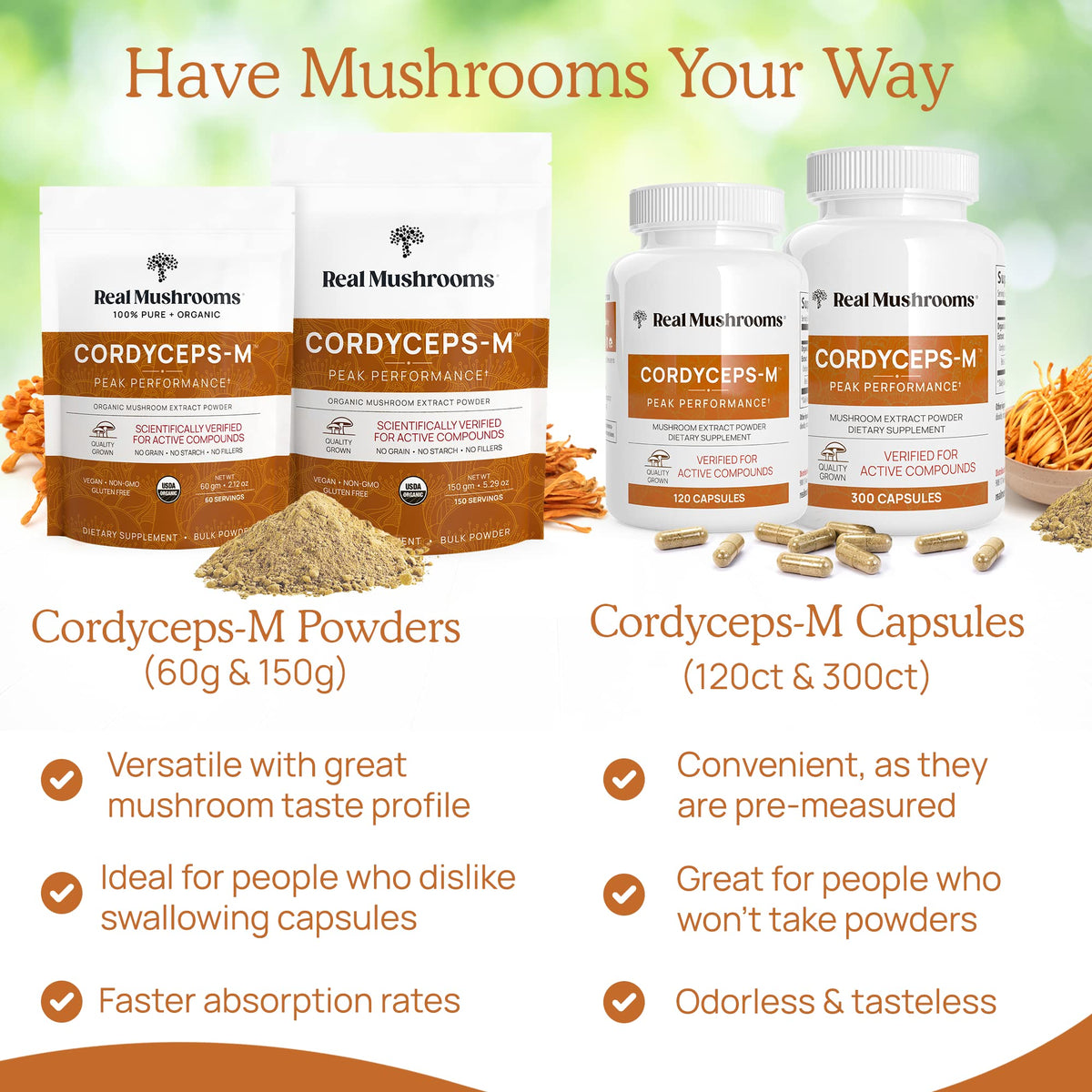 Real Mushrooms Cordyceps Capsules - Performance Mushroom Extract Supplement