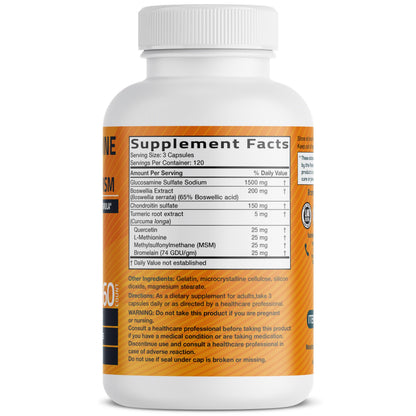 Bronson Glucosamine Chondroitin Turmeric & MSM Joint Support, 60 Capsules | Standardized Boswellia, Shellfish-Free Glucosamine, Mobility & Comfort Support, Non-GMO, Gluten-Free & Soy-Free