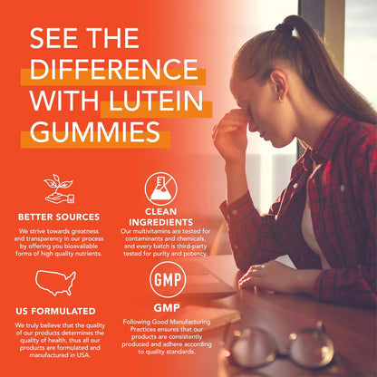 PLANT.O NUTRITION Lutein & Zeaxanthin Gummies - Delicious Vegan Eye Health Vitamins Clinically Studied 20mg Lutein and Zeaxanthin for Vision Clarity Dry Eye Relief and Blue Light Support