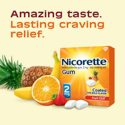 Nicorette 2 mg Nicotine Gum to Help Stop Smoking - Fruit Chill Flavored
