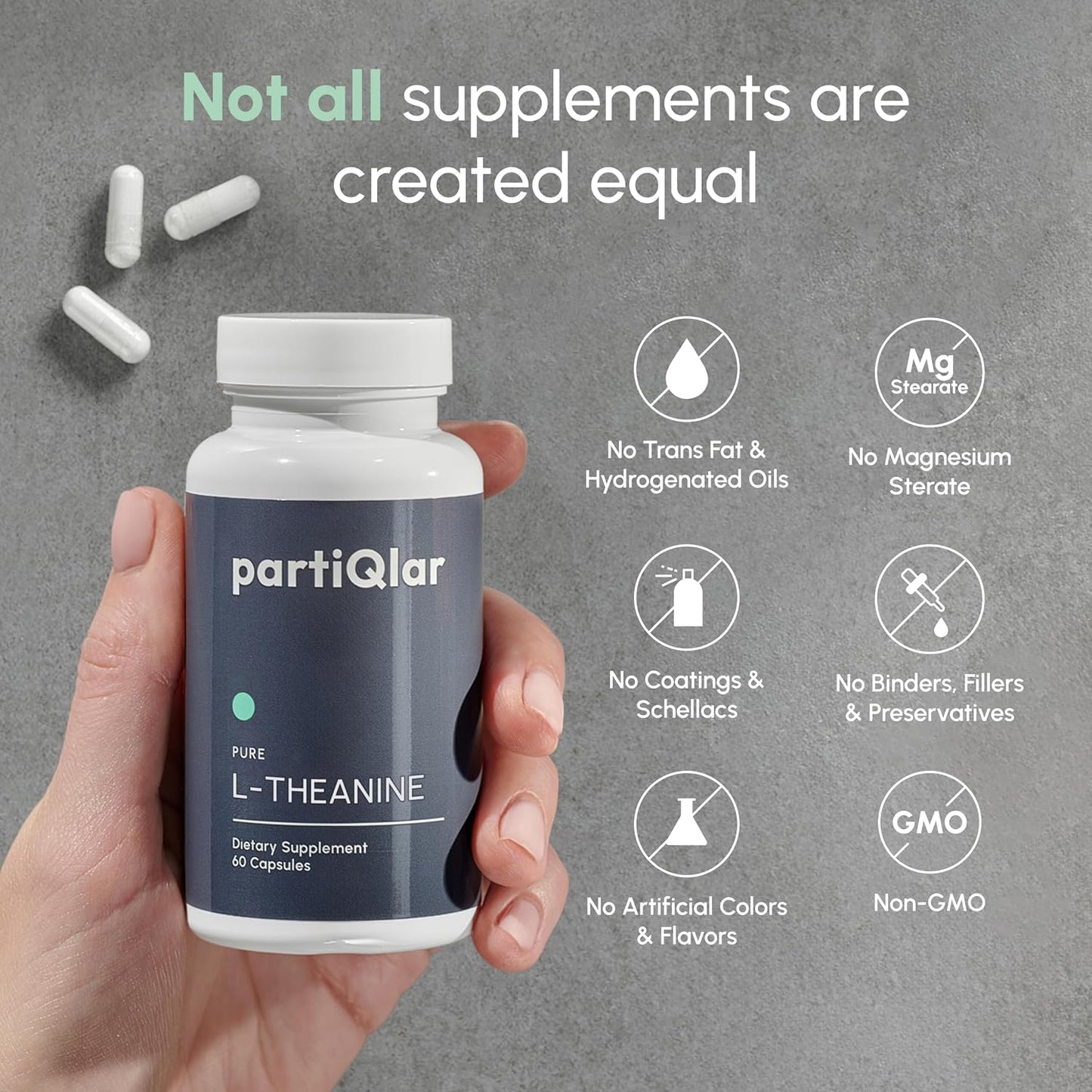 partiQlar L-Theanine 200mg - Calm Focus, Stress & Sleep Support, 60 Caps