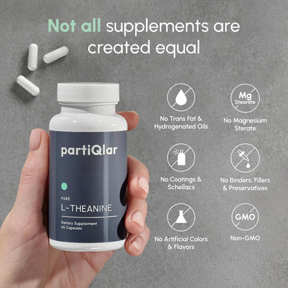 partiQlar L-Theanine 200mg - Calm Focus, Stress & Sleep Support, 60 Caps