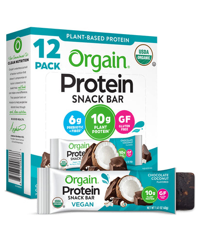 Orgain Organic Vegan Protein Bars, Chocolate Coconut - 10g Plant Based Protein
