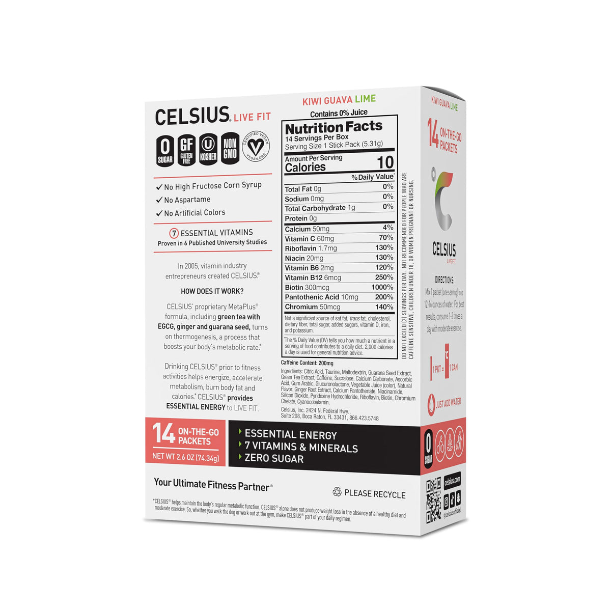 CELSIUS On-The-Go Powder Stick Packs, Zero Sugar (14 Sticks per Pack)
