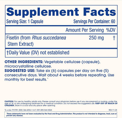 ProHealth Pure Fisetin Supplement 250mg, 60 Capsules | Ultra Pure Natural Fisetin, Healthy Aging, Cellular Support & Brain Health, Triple 3rd Party Tested