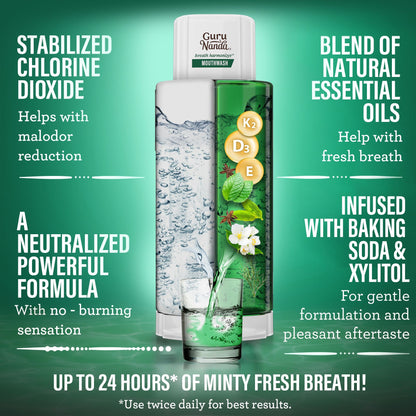 GuruNanda Dual Barrel Fresh Breath Mouthwash with Xylitol, Mint, 3x20 oz