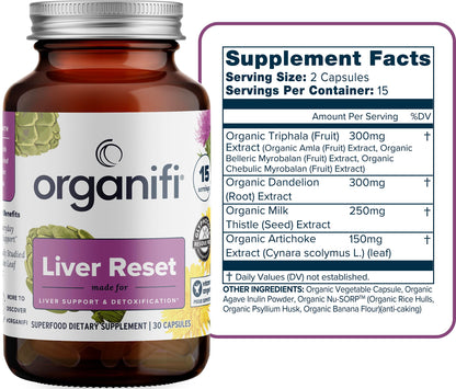 Organifi - Liver Reset - Liver Detox - Digestive and Immune Support - Promotes Cellular Energy Production, 30 Capsules