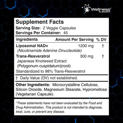 Wellness LABSRX Liposomal NAD Supplement, 1500mg - NAD Resveratrol Supplement for Women and Men, NAD+ Support Cellular Health, Energy & Anti Aging - 90 Count
