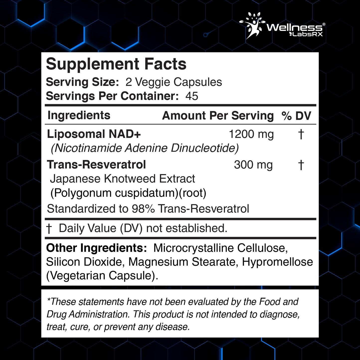 Wellness LABSRX Liposomal NAD Supplement, 1500mg - NAD Resveratrol Supplement for Women and Men, NAD+ Support Cellular Health, Energy & Anti Aging - 90 Count