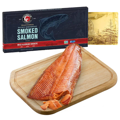 SeaBear Smoked Salmon Trio 18oz (3 x 6oz) Fillets Gift Box – Wild Alaska Sockeye, Wild Pink & Coho Fillets, Shelf Stable, Ready to Eat, 18 Ounce (3 x 6 Ounce) Filets