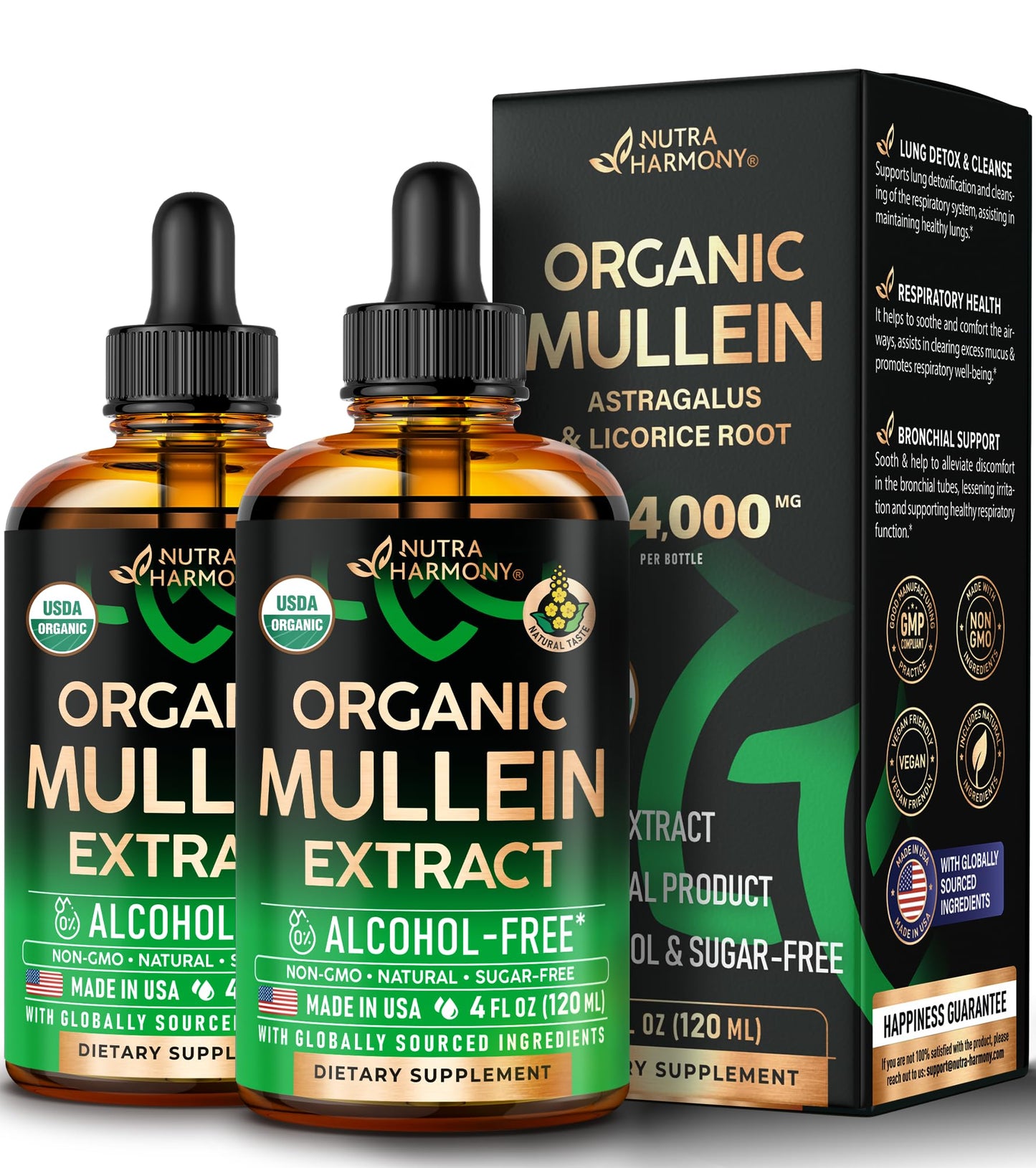Mullein Drops for Lungs - USDA Organic Liquid - Mullein Leaf Extract Supplement - for Women & Men - Lung & Bronchial Cleanse for Smokers - Respiratory Health Support - As Tincture, Tea, Pills - 4 oz