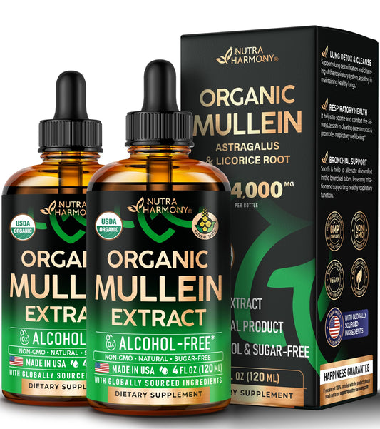 Mullein Drops for Lungs - USDA Organic Liquid - Mullein Leaf Extract Supplement - for Women & Men - Lung & Bronchial Cleanse for Smokers - Respiratory Health Support - As Tincture, Tea, Pills - 4 oz
