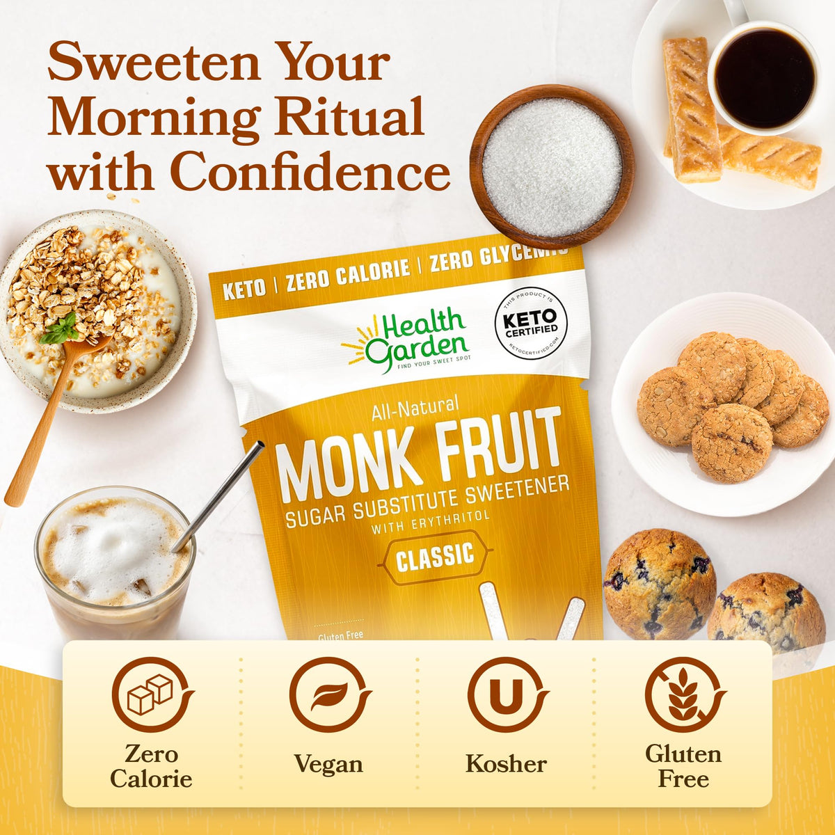 Health Garden Monk Fruit Sweetener, Golden Sugar Substitute - 2.5 lb