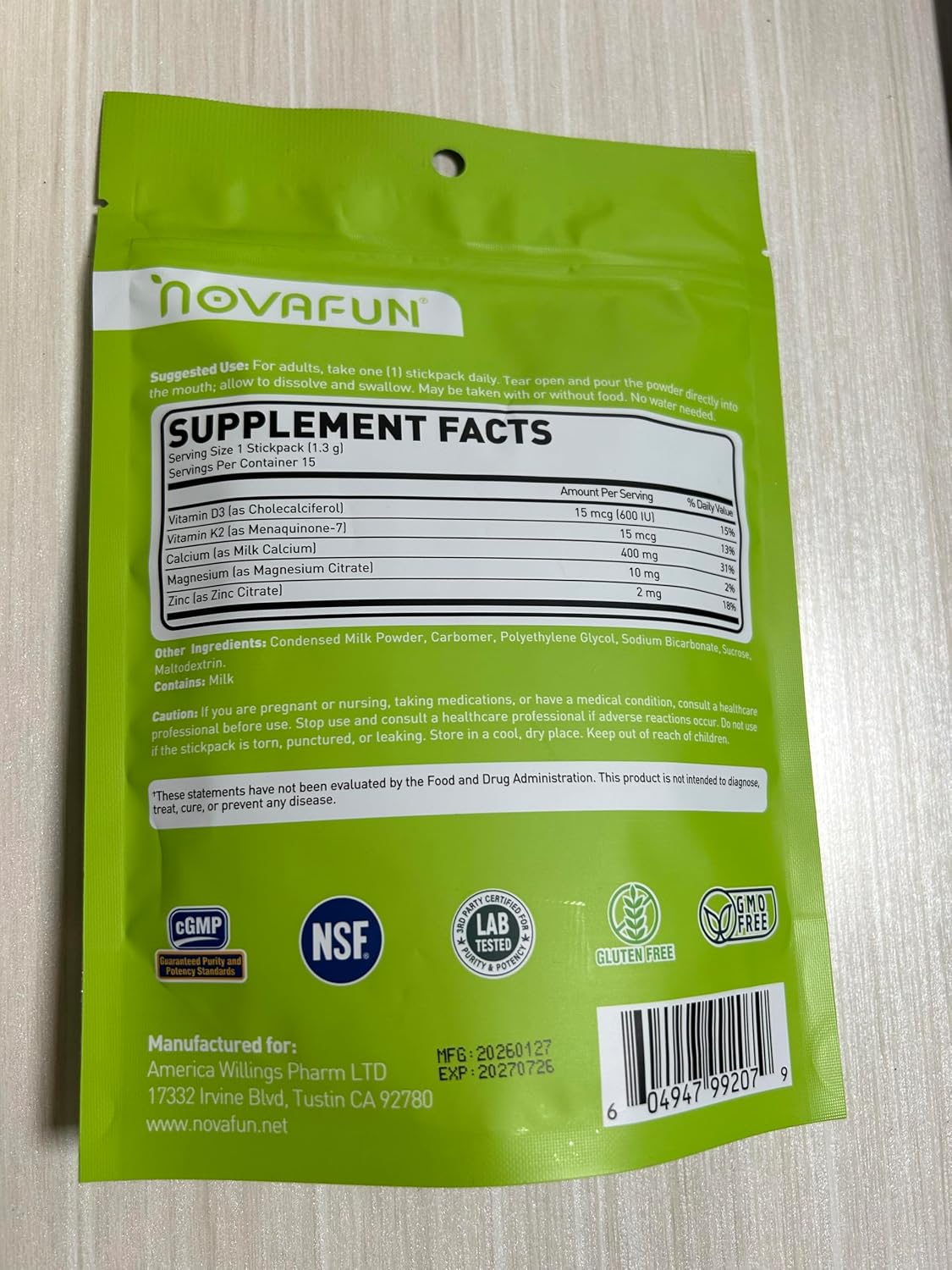 Milk Calcium Powder Supplement with Vitamin D3 & K2 MK7 – Hydrogel-Enhanced Absorption, Melt-in-Mouth Powder for Bone Strength, Gentle & Sugar-Free – 15 Stick Packs