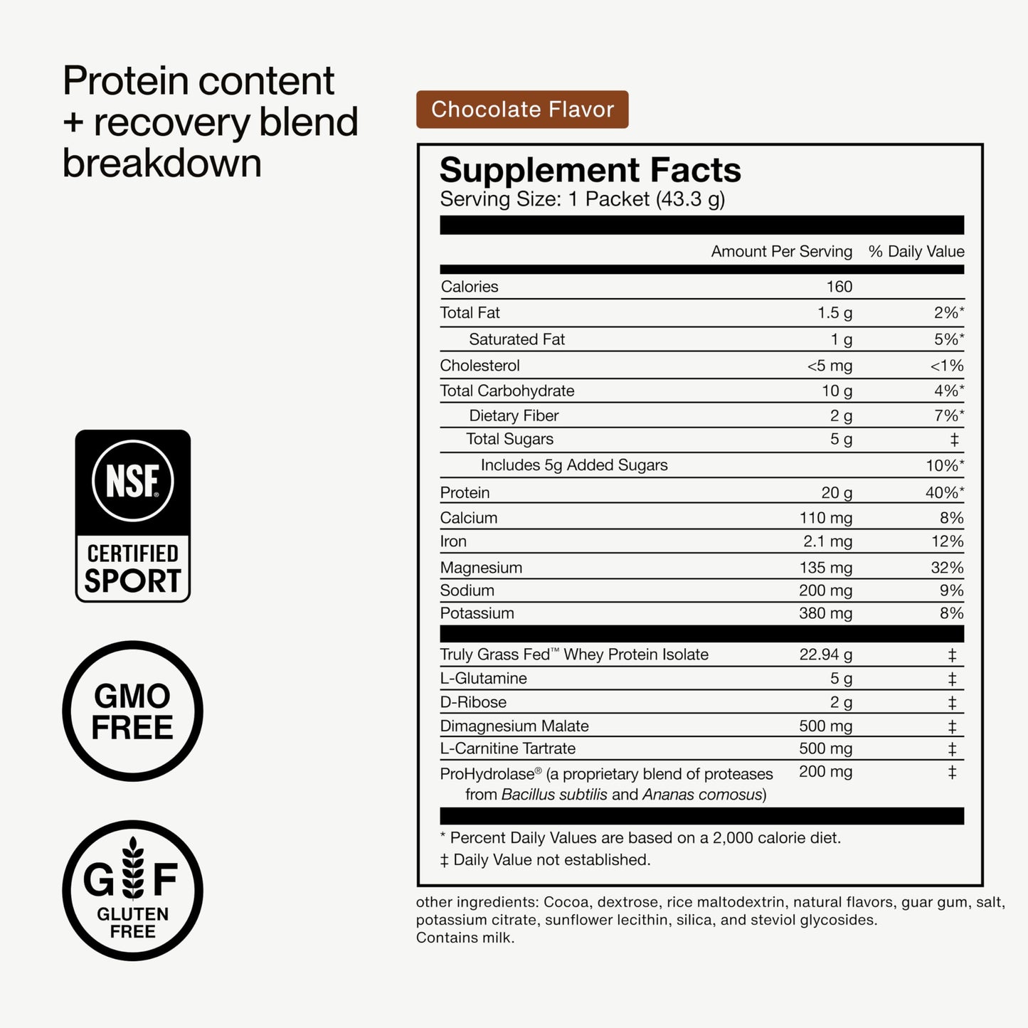 Momentous Recovery Grass-Fed Whey Protein Powder - 20 g Post-Workout Whey Isolate Protein - NSF Certified for Sport - Gluten-Free - 15 Servings - Chocolate - Package May Vary