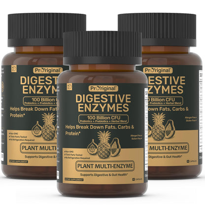 Digestive Enzymes Supplement with 100 Billion CFU Probiotic & Prebiotic | Multi-Enzyme Formula for Women & Men - Supports Digestive & Gut Health, Aids Protein, Carb & Dairy Digestion, 60 Caps