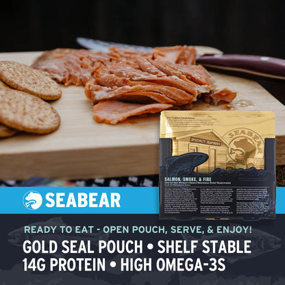 SeaBear Smoked Salmon Trio 18oz (3 x 6oz) Fillets Gift Box – Wild Alaska Sockeye, Wild Pink & Coho Fillets, Shelf Stable, Ready to Eat, 18 Ounce (3 x 6 Ounce) Filets