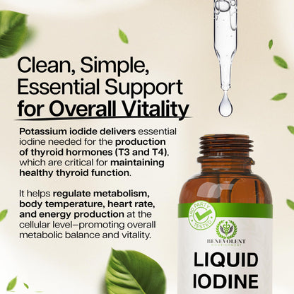 Liquid Iodine Drops – 1300 Servings Potassium Iodide for Thyroid, Metabolism & Detox Support – 2X Absorption – 3 Year Supply – USA Made, Gluten Free, Vegan – 2 Fl Oz