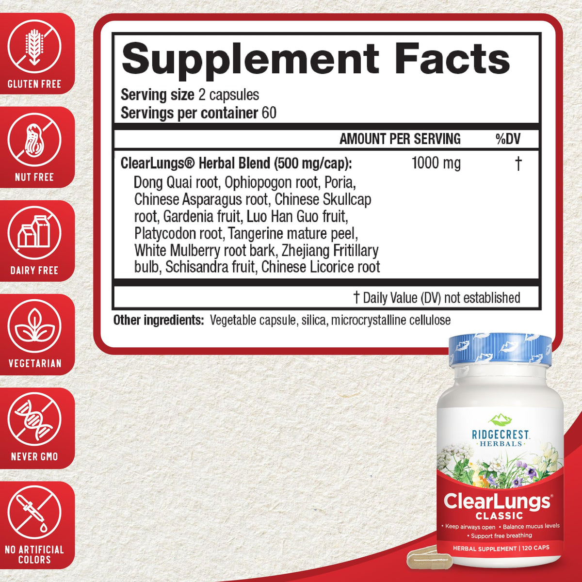 Ridgecrest Herbals ClearLungs Classic, Daily Health Supplement, Natural Lung and Nasal