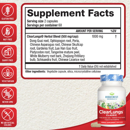 Ridgecrest Herbals ClearLungs Classic, Daily Health Supplement, Natural Lung and Nasal