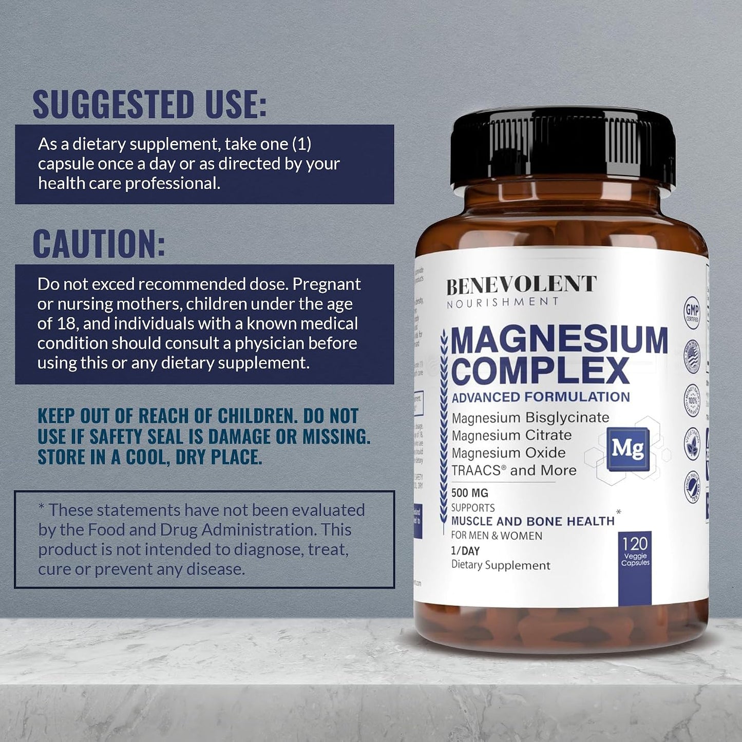 Benevolent Chlorophyll Liquid Drops & Magnesium Complex 4 Month Supply - Highly Concentrated Formula with 4X Potency for Skin Wellness and Freshness - 5 Premium Forms of Magnesium