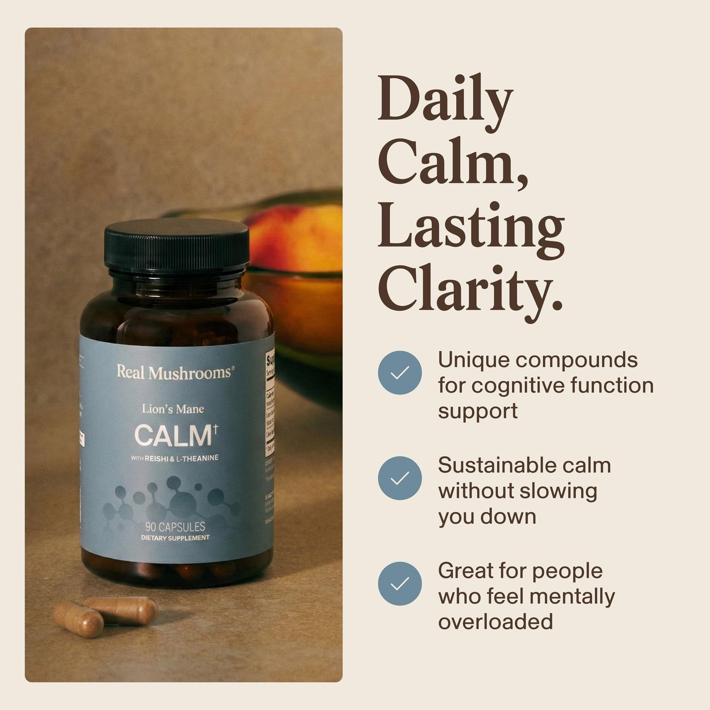 Real Mushrooms Reishi Mushroom Capsules - Handpicked Organic Mushroom Extracts - Red Reishi for Tranquil Daily Wellness with Verified Beta Glucans Vegan, Non-GMO, No Grain Fillers, 90 ct