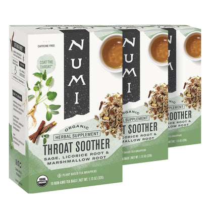 Numi Organic Throat Soother Tea, 16 Tea Bags (Pack of 3), Licorice and Marshmallow 