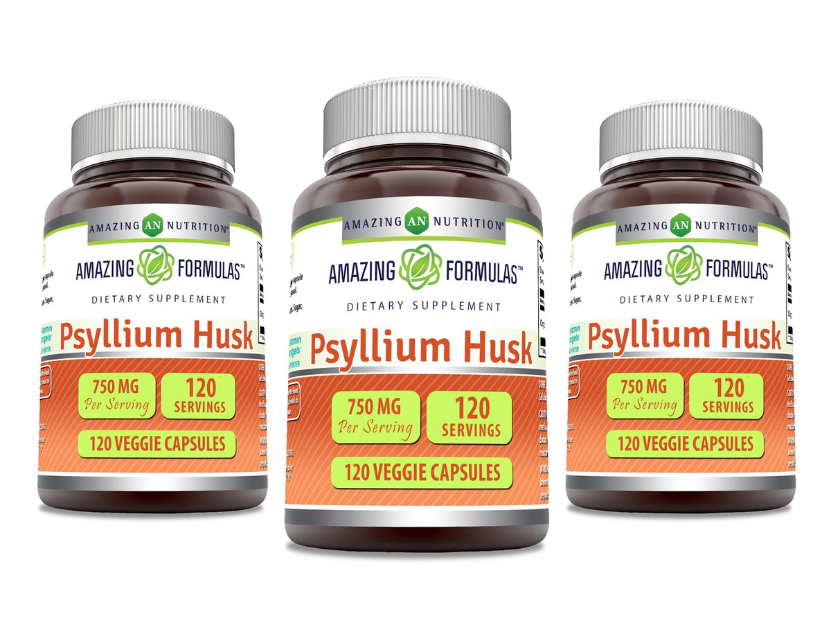 Amazing Formulas Psyllium Husk 750mg Veggie Capsules Supplement | Non-GMO | Gluten Free | Made in USA | Suitable for Vegetarians (120 Count)