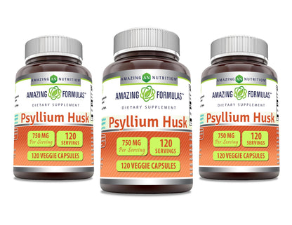 Amazing Formulas Psyllium Husk 750mg Veggie Capsules Supplement | Non-GMO | Gluten Free | Made in USA | Suitable for Vegetarians (120 Count)